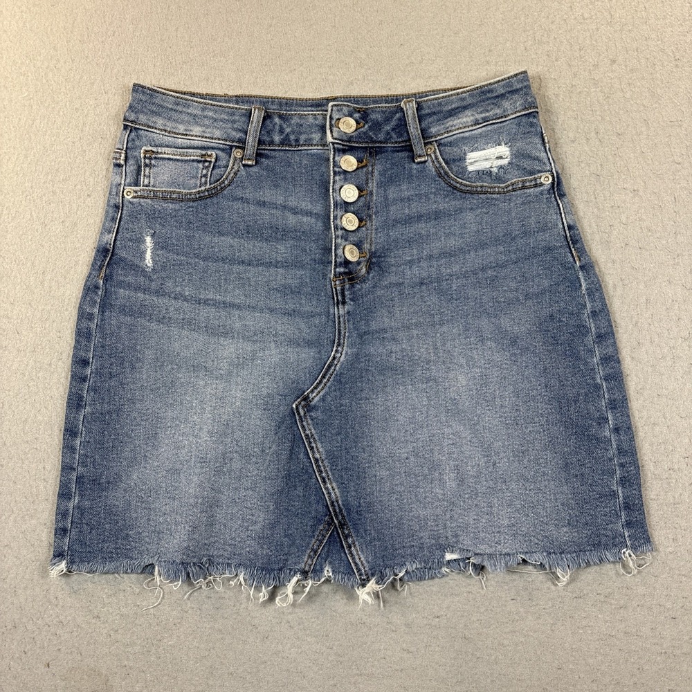 Maurice's Raw Hem Knee Length Raw Hem Denim Skirt Size 8  Mdm‎ Wash 5 Button